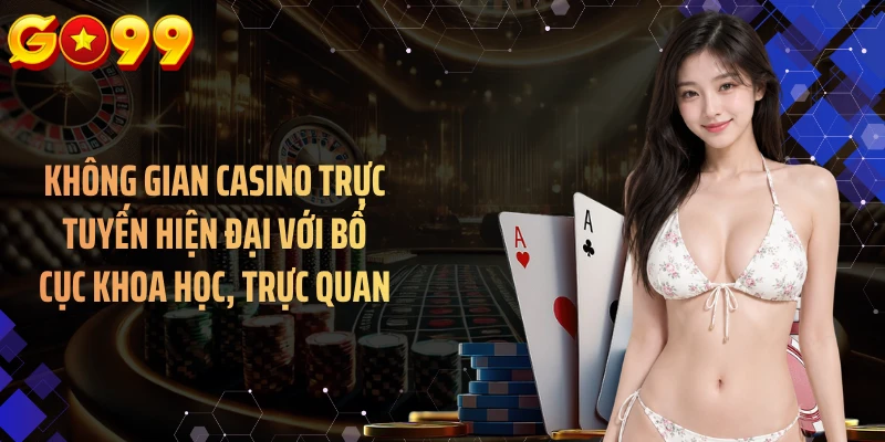 Không gian casino trực tuyến hiện đại với bố cục khoa học, trực quan